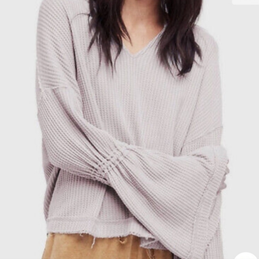 FP Slouchy Cream Boho Dahlia Waffle Thermal Top M